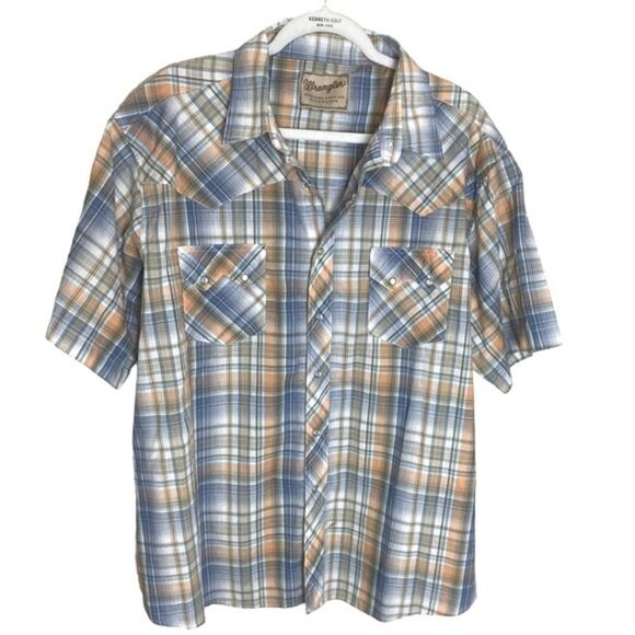 Wrangler Retro Short Sleeve Pearl Snap Plaid Casual Western Shirt Men’s Sz 2XL - Picture 1 of 5